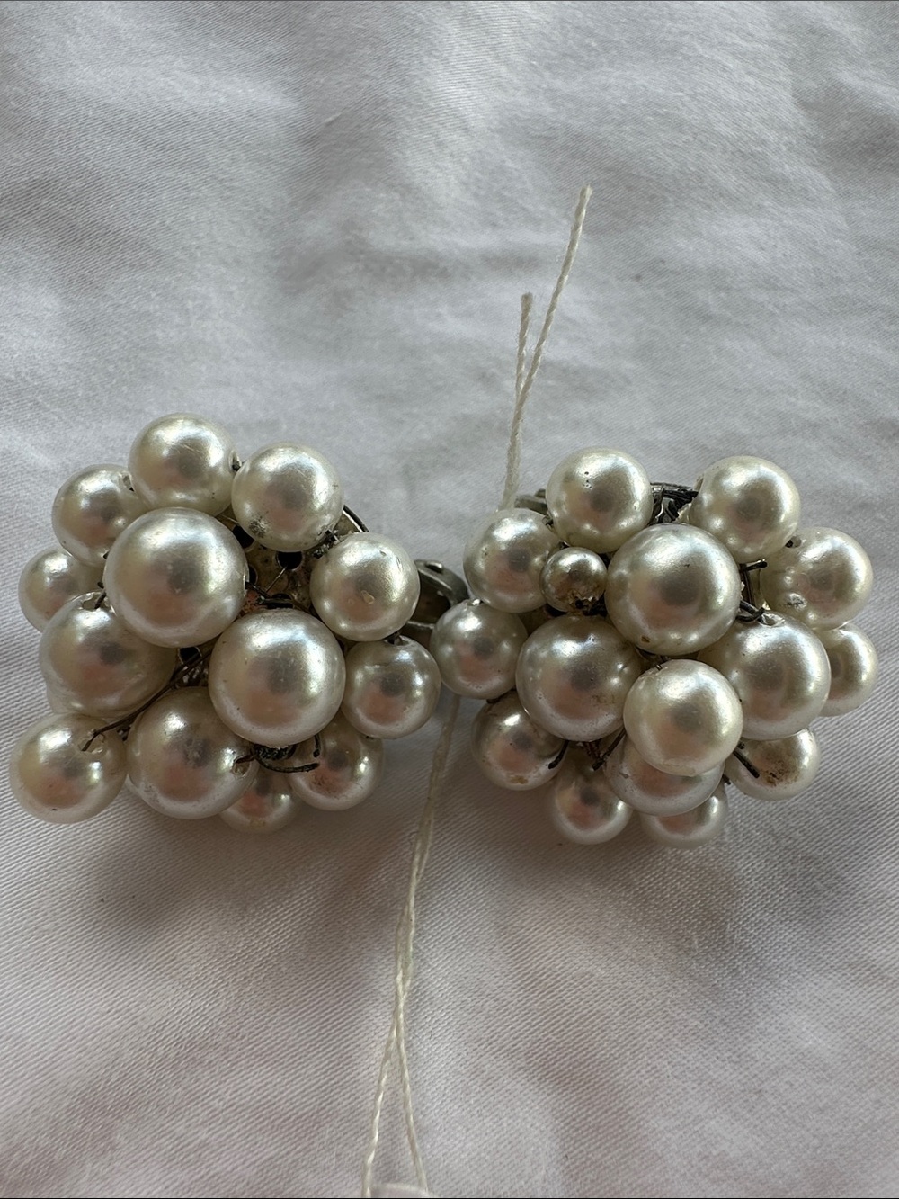 Vintage Cluster Pearl Statement Earrings - White Faux Pearl Design-Japan
